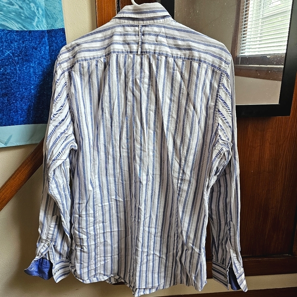 Banana Republic Men's Blue and Gray Striped Button Down - Size L - Picture 6 of 6
